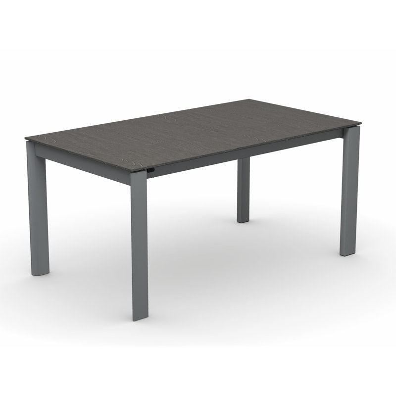 Eminence Extendable Solid Wood Dining Table, Matte Optic White, 35.5" W x 51.25" L, Beton Gray Melamine