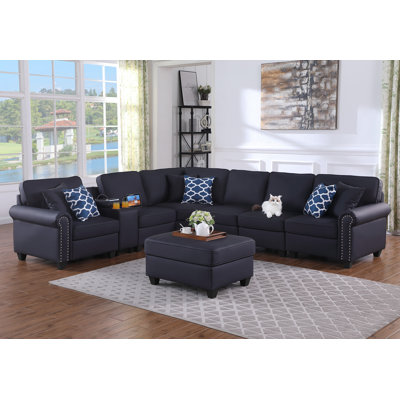 Canapé modulaire en cuir artificiel avec repose-pieds et console Gina Gina
