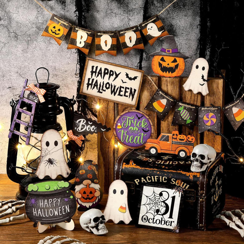 Ensemble de 21 décorations de plateaux à plateaux décoratifs d'Halloween Happy Halloween