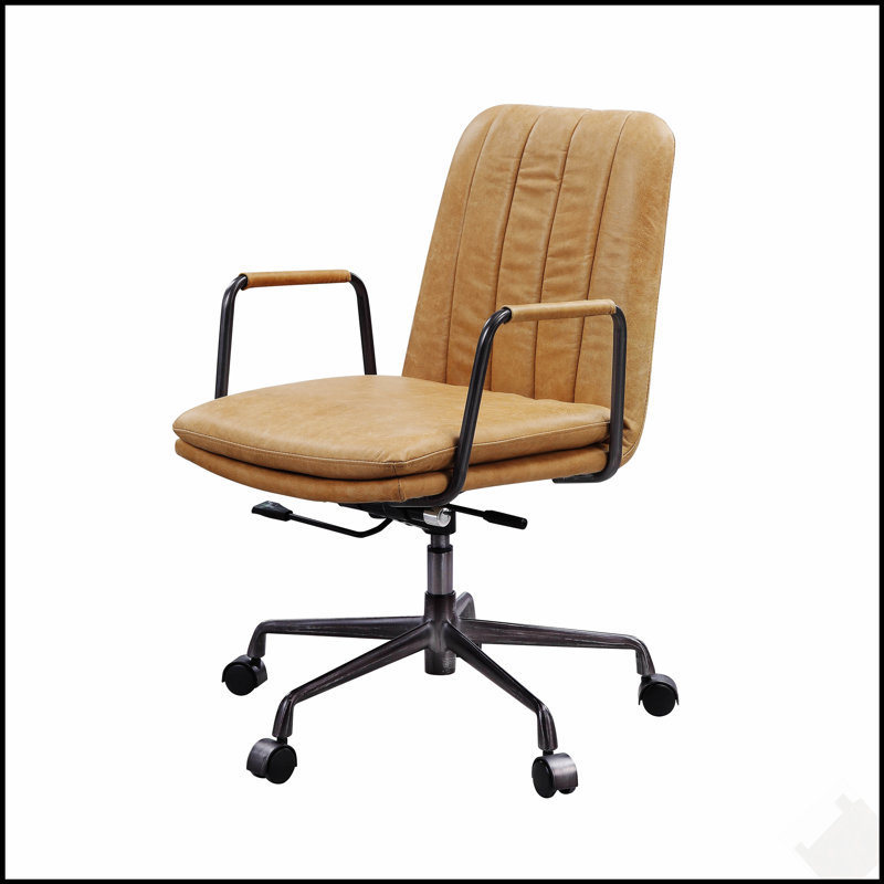 Chaise de bureau pivotante en cuir fleur Eclarn avec hauteur et profondeur réglables pour un confort et un style ultimes