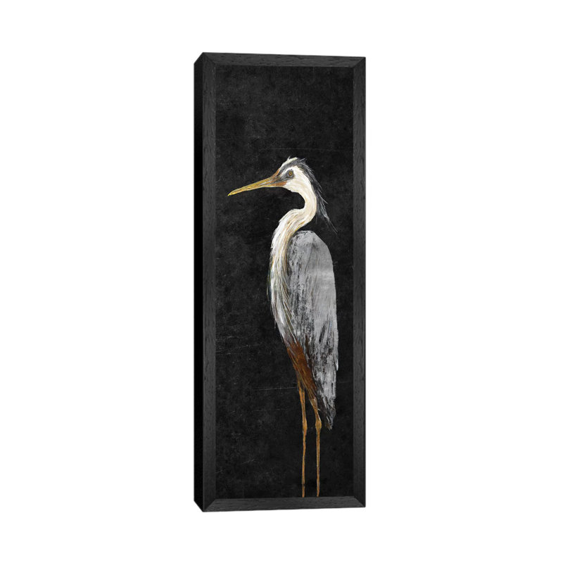 Heron On Black I by Julie Derice - Print on Canvas, 121.92 cm H x 40.64 cm W, Black Framed