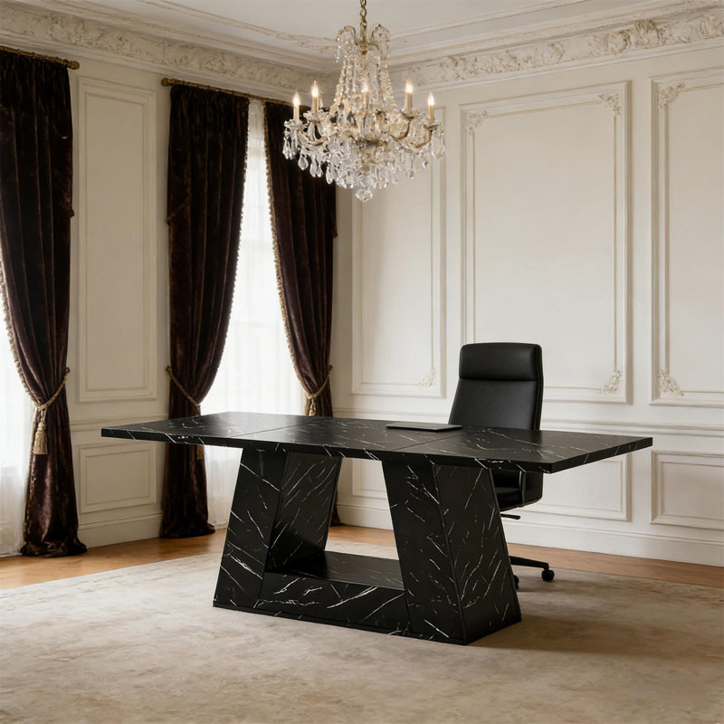 Bureau spacieux (sans tabourets), Noir, Black