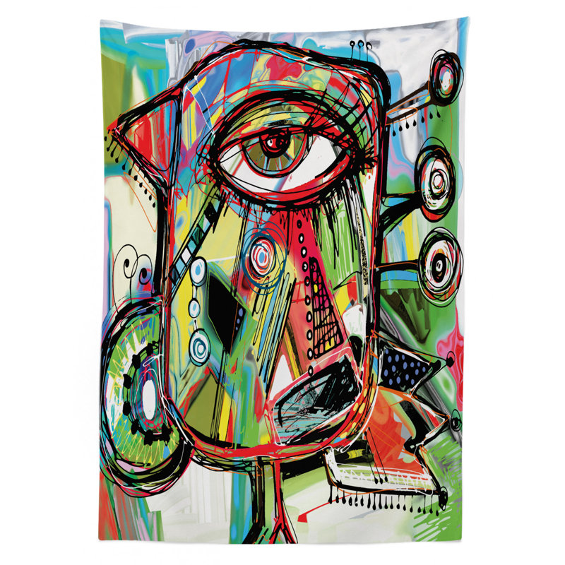 Nappe d’illustration rétro inhabituelle "doodle oiseau" eyes vision goofy, 84 po x 60 po