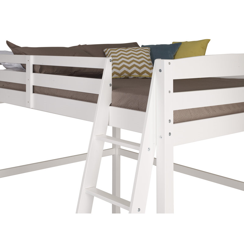 Lit mezzanine en bois massif Mallika, Blanc, Simple