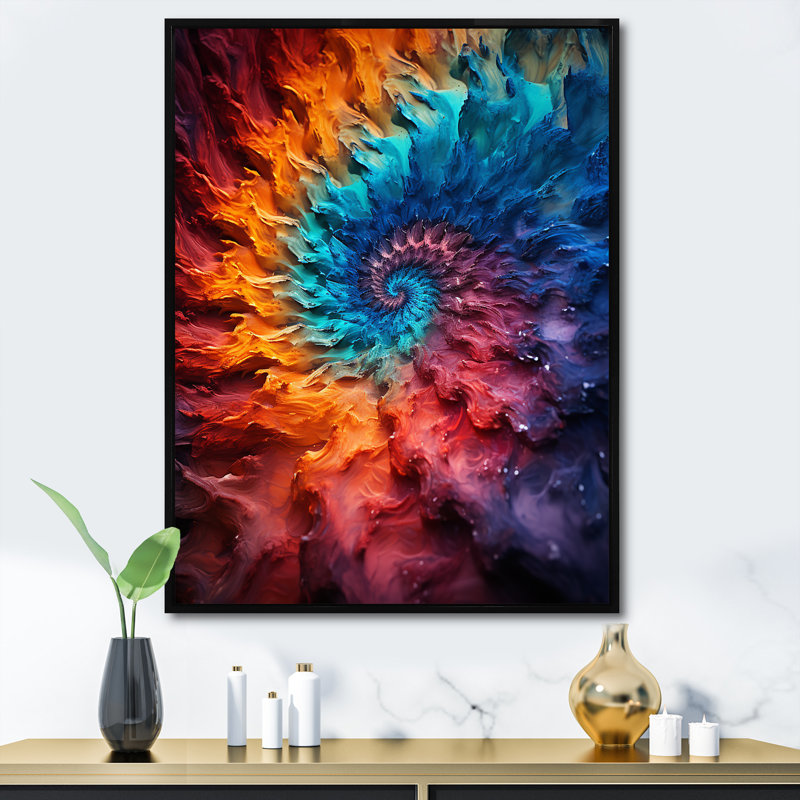 «Colorful Space Fractal Vortex III», impression d'art mural fractal, Cadre flottant noir, H 32 po x l 24 po
