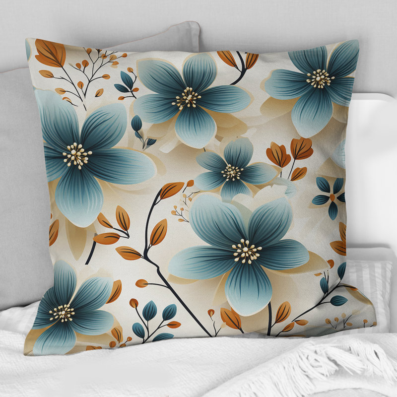 Coussin décoratif rétro à imprimé floral bleu sarcelle Marvel, H 18 po x l 18 po