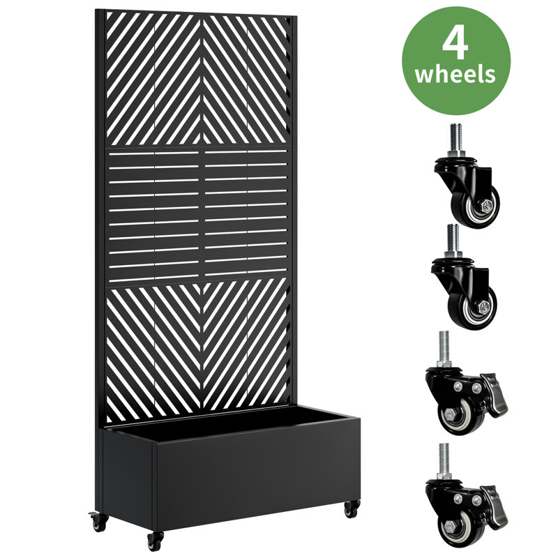 Metal Planter Box With Trellis For Outdoor Gardening, 73" Height, 35" Width, 16" Depth, Black - Self Draining System, Low Maintenance Design