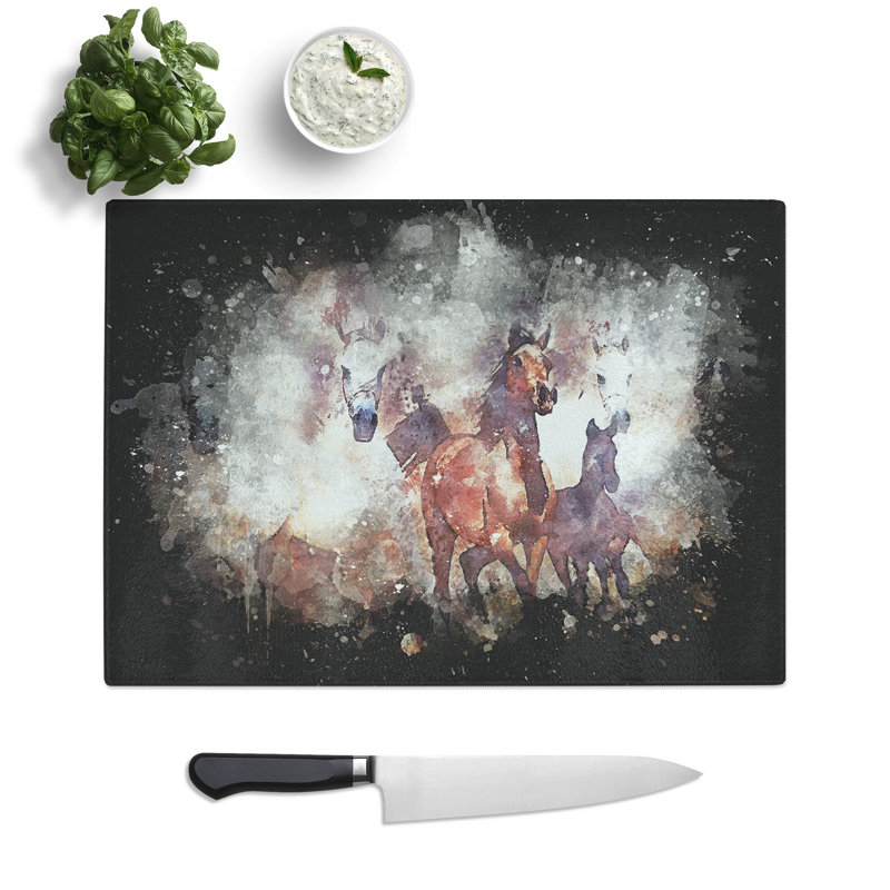 Tempered Glass Galloping Horses Chopping Board, 28.5 cm x 39 cm