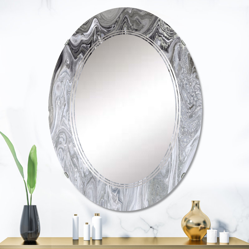 Grey Abstract Liquid Art - Modern Bathroom / Vanity Mirror, 36" x 24"