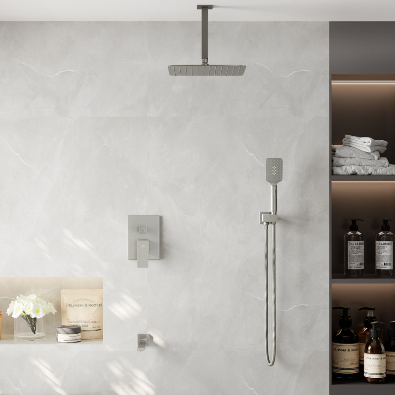Brushed Nickel Ceiling Mounted Rain Shower System with Handheld