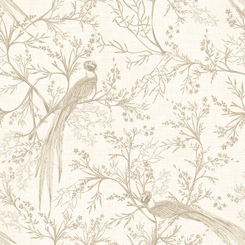 Bird Toile - Dark Denim 10m Wallpaper, Brown Floral