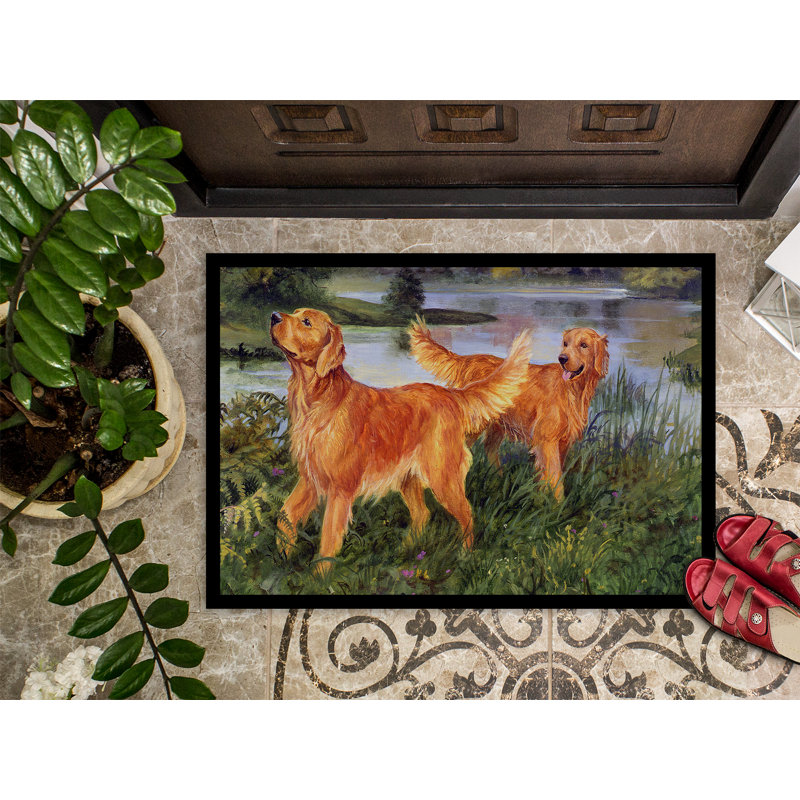 Paillasson d’extérieur antidérapant golden retrievers de Tsaile, Rectangle 2 pi x 3 pi