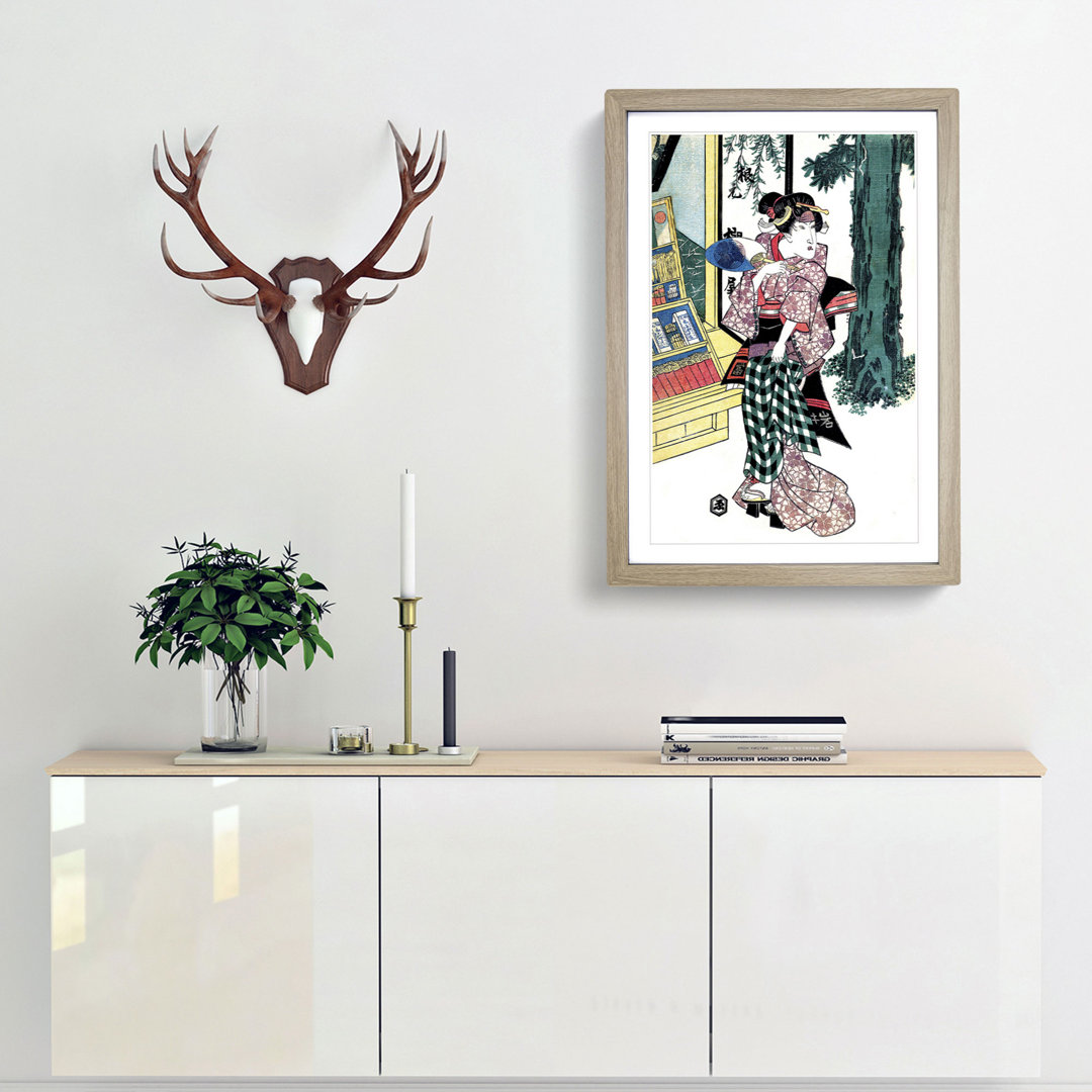 Lady Holding a Fan by Utagawa Kunisada - Picture Frame Painting Print