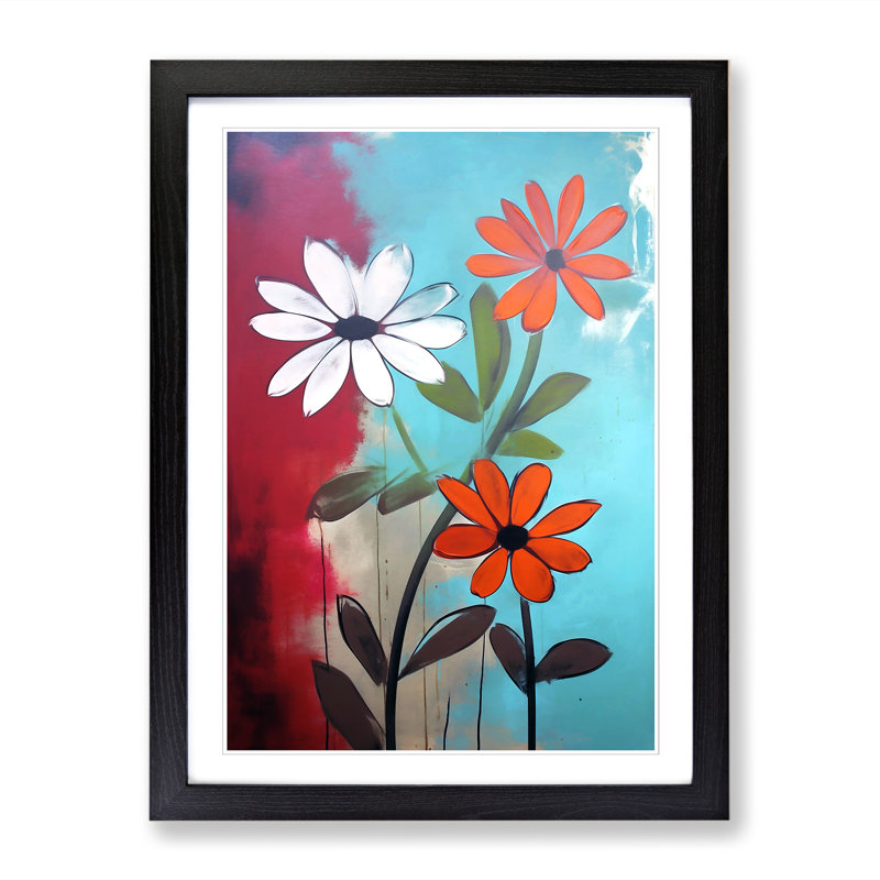 Modern Flowers Mid Century Vol.8 - Picture Frame Print, Black, 64cm H x 46cm W x 2cm D