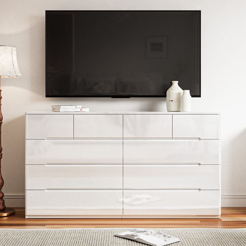 10 Drawer 55'' W Double Dresser, White