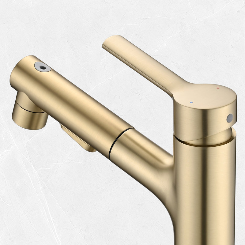 Robinet de lavabo de salle de bain extractible à un trou avec bonde escamotable en métal, Or brossé