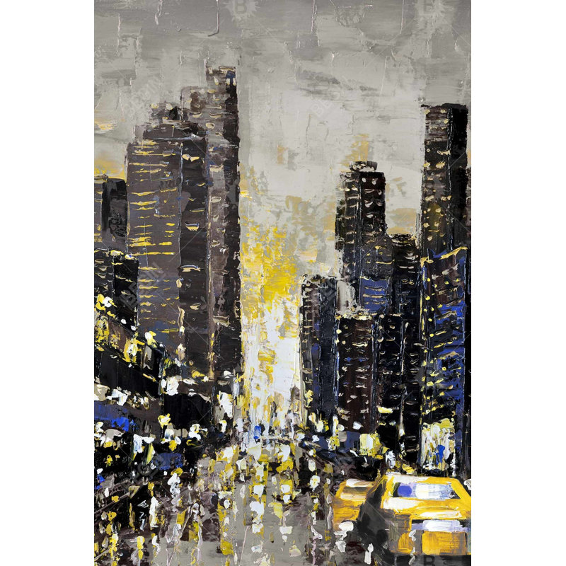 Toile abstraite jaune «City» | Décoration de chambre à coucher
