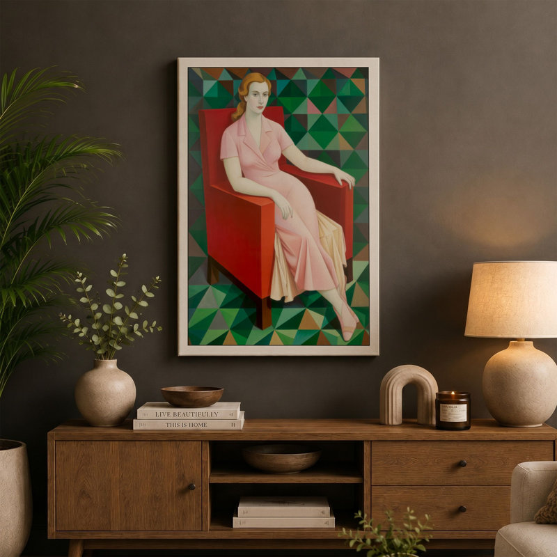 Woman in the Armchair Art Deco - Wrapped Canvas, 30x20 - 76.2 x 50.8 cm, Black Border