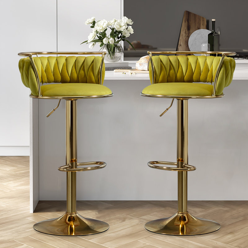 Christal Height Adjustable Swivel Bar Stool, Olive Drab, Gold