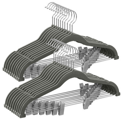 Trouser Hangers, Set Of 20 Velvet Hangers With Adjustable Clips, 42.5 Cm Long, Non-Slip, Space-Saving, For Skirts, Coats, Dresses