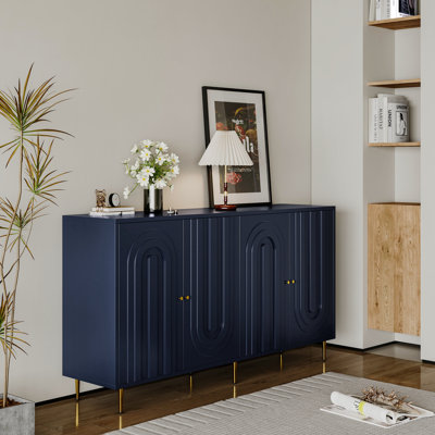 Armoire en bois laqué bleu pour le bureau et la salle à manger. 4 portes, tablettes réglables, armoire de service à porte à structure stable. Pour le salon, la cuisine.