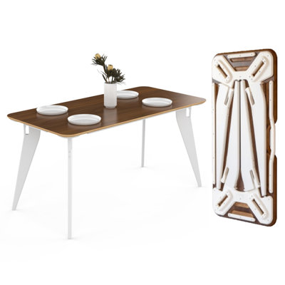 Hoek Desk Bundle, 47.5" X 23", Dorm Room Folding Study Desk With SNAP Assembly, Monitor Shelf, Under Shelf, Side Hook And Wall Cleat, Compact Space-Saving Desk For Students (Walnut/White)