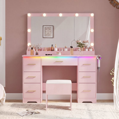 Vanity Desk with Stool – Lighted LED Mirror