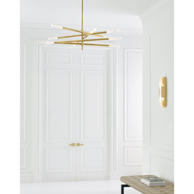 Kelly Wearstler Rousseau Grande Ten Light Articulating Chandelier, Antique Burnished Brass, Seeded Glass