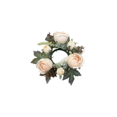 2Pcs Small Artificial Rose Candle Wreaths - 3 Inch Center 8.2 Inch Blossom Garland For Pillar Holders, Christmas Home/Table Decor & Bridal Accents, Ideal Christmas Decorations & Christmas Gifts