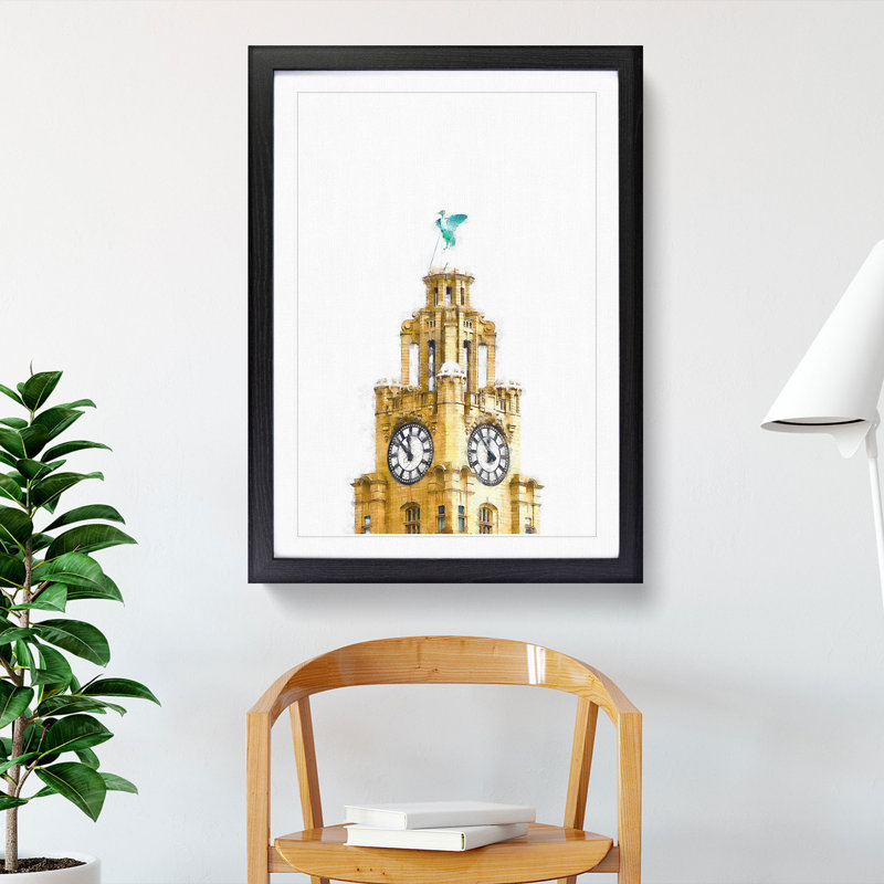 The Liver Building Liverpool - Picture Frame Painting Print, 63cm H x 45cm W x 2cm D, Black Framed