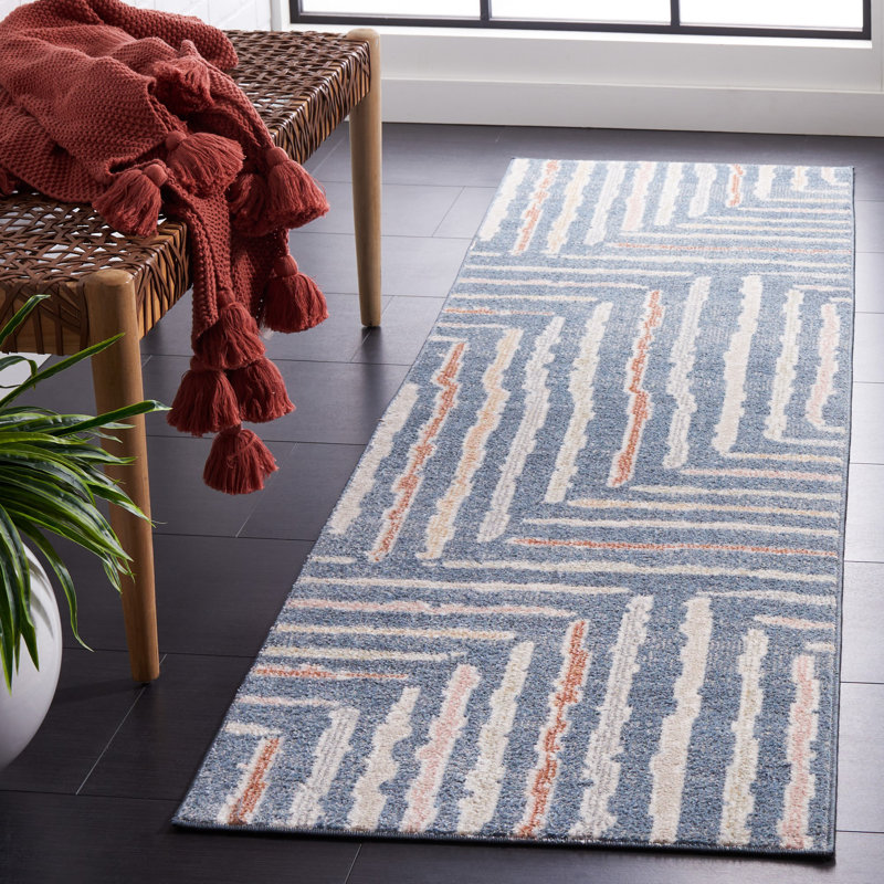 Setebos  Washable Area Rug In Blue/Ivory, Runner 2'2" x 8'