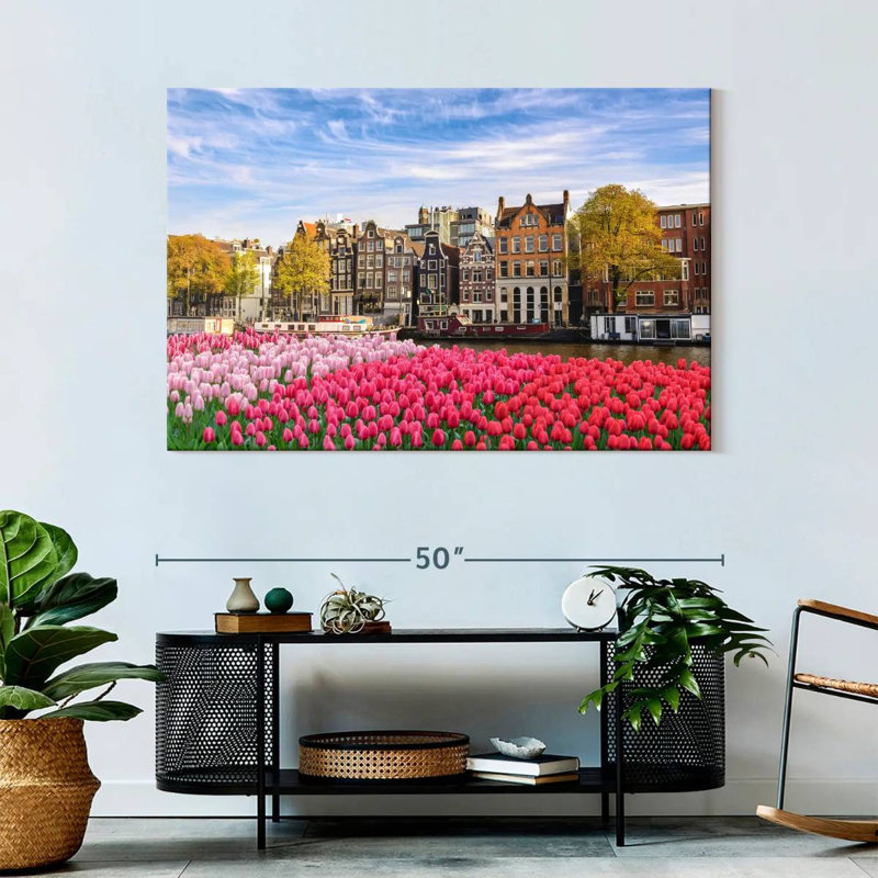 Tulipes du canal Sirci à Amsterdam, H 32 po x l 48 po