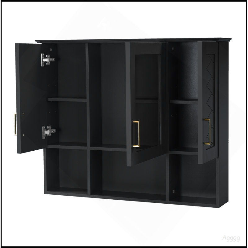 Armoire à pharmacie murale 35 po 2 en 1 avec tablettes réglables et portes à fermeture douce, miroir haute définition avec rangement pour meuble-lavabo de salle de bain