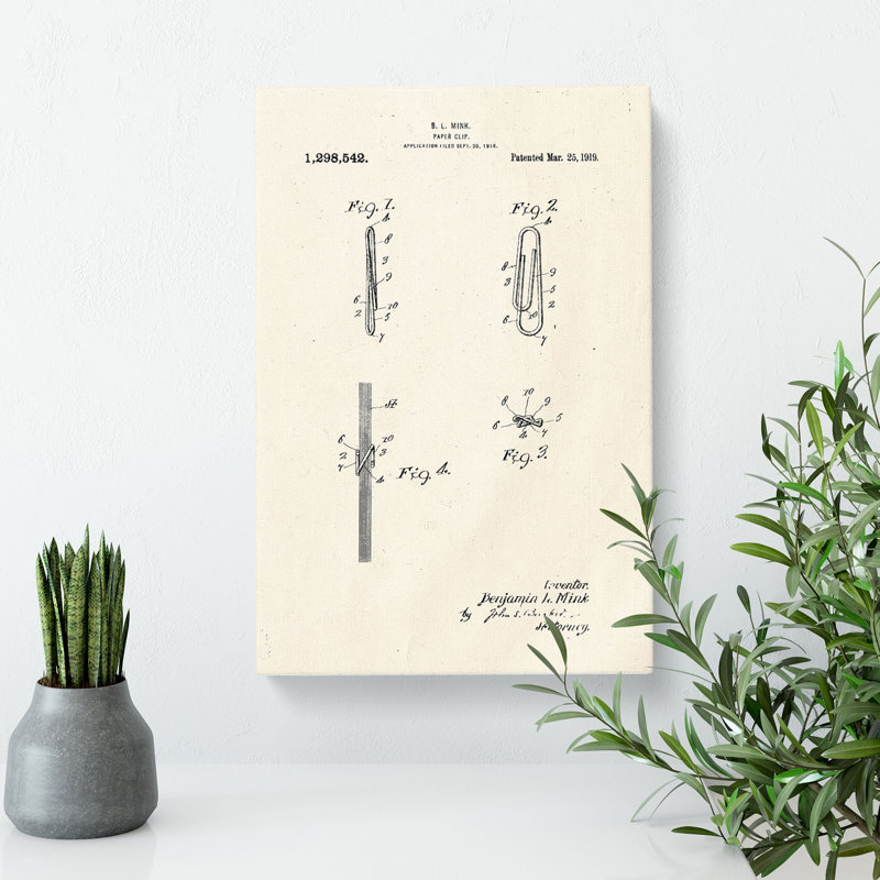 Paper Clip Patent - Wrapped Canvas, 60cm H x 40cm W x 3cm D