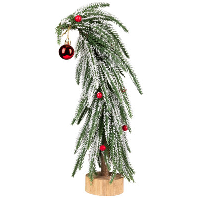 Arbre de Noël artificiel courbé floqué avec ornements rouges - 15 po
