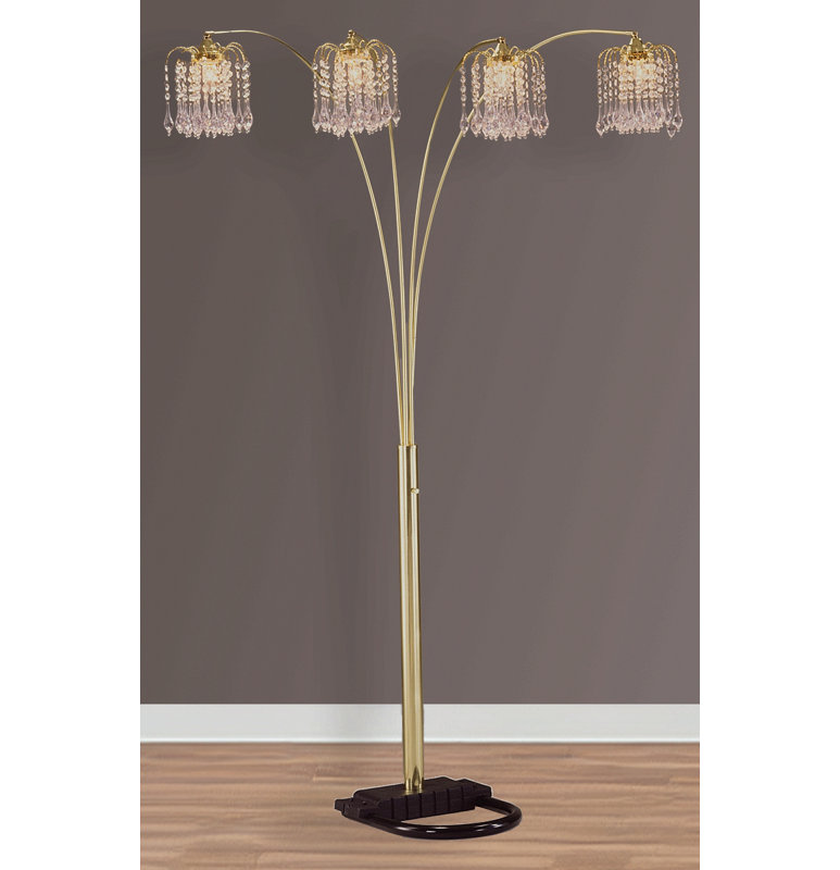1Pc Modern Design Classic Luxury Sleek Multi-Head Floor Arc Lamp Half Moon Radiant Crystal-Encrusted Sleek Metallic Stems Living Room