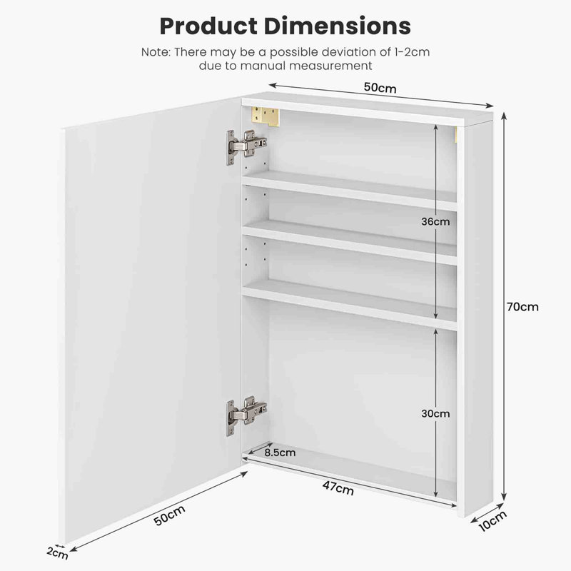 500mm W 700mm H Wall Mounted Required Frameless Medicine Cabinet With Mirror And Adjustable Shelf