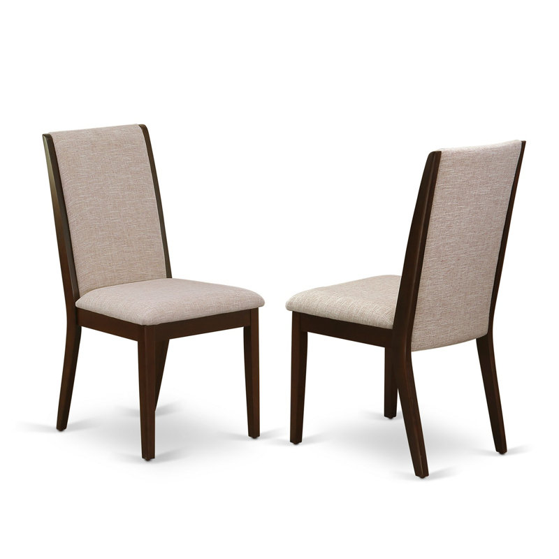 Lancy Modern Parson Chairs - Light Tan Linen Fabric set of 2 Upholstered Dining Chairs, Light Tan, Mahogany 