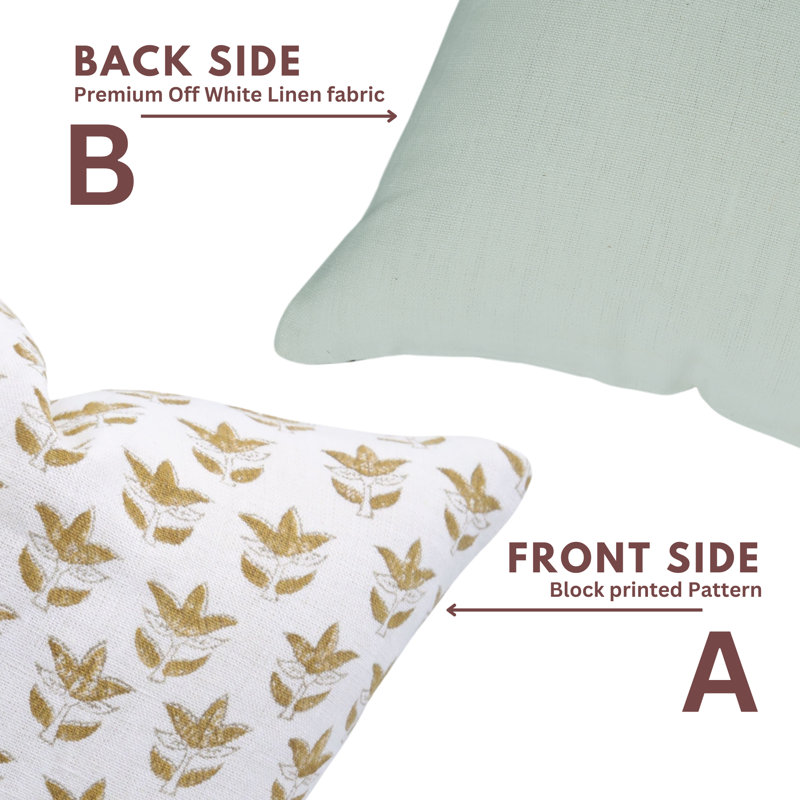 Linen Pillow Cover, Gold/White Floral 3, 22"H x 22"W, Square