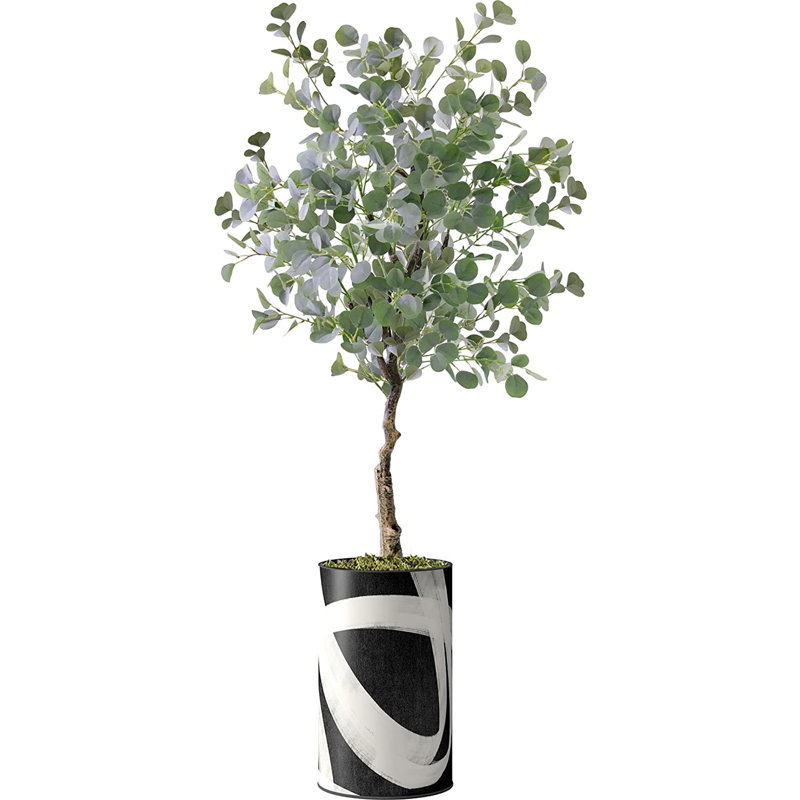 Arbre artificiel dans un pot de fleurs moderne, faux arbre en soie d'eucalyptus (décoration en pot et arbre)