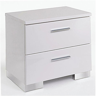 White and Chrome 2-Drawer Nightstand