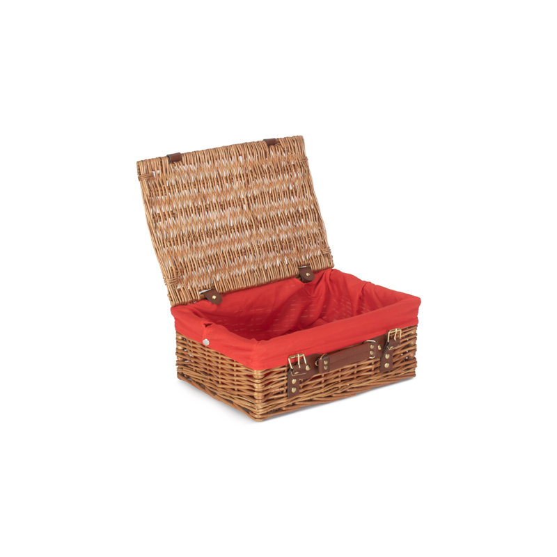Wicker Hamper Basket with Lining, White/Navy Blue, 15cm H x 36cm W x 26cm D