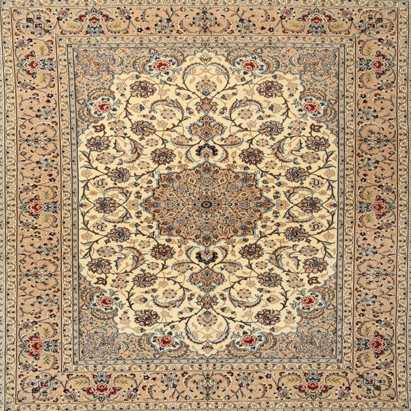 Tapis traditionnel ivoire / beige Gulzaar, Carré 5 pi