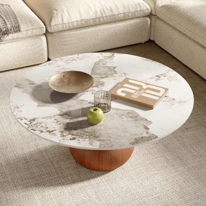 Table basse Jackline Living Mid-Century, H 18,23 po x L 39,37 po x l 39,37 po, Gloss Sand/Brown, Fausse pierre de marbre