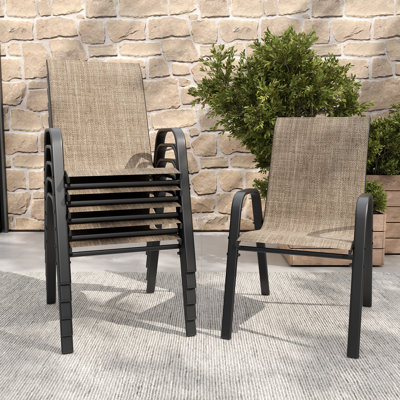 Ensemble de chaises de salle à manger d'extérieur 6 pièces, siège ergonomique large, capacité de 350 lb par chaise, structure en métal Teslin imperméable et résistante à la rouille, idéale pour la terrasse, le jardin, la salle de banquet et l'utilisation commerciale
