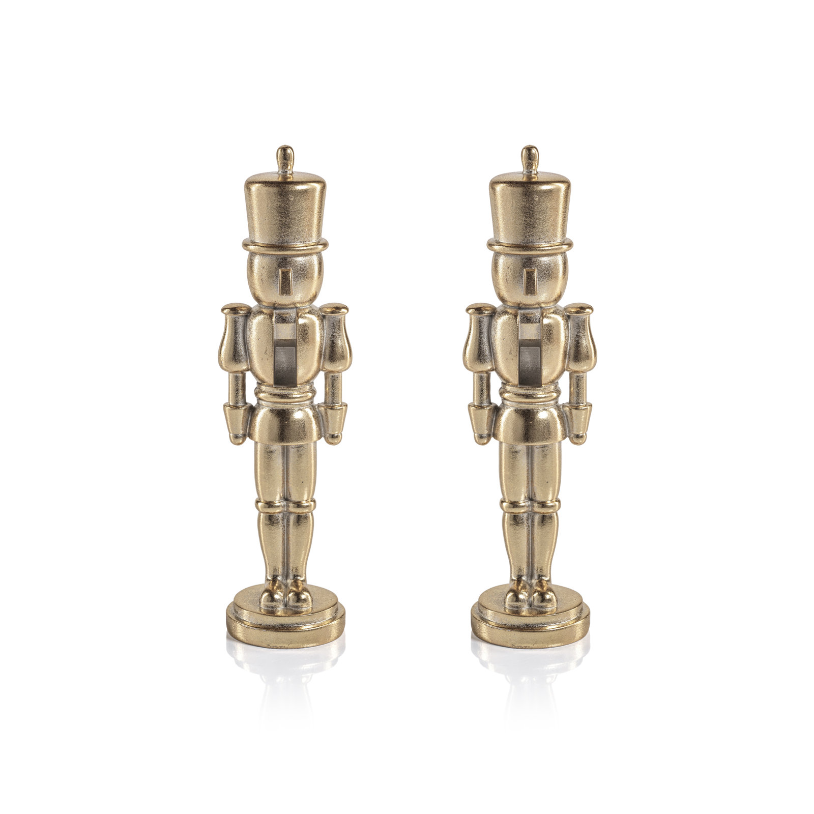 Hartwin 2-Piece Set Metallic Decorative Nutcracker Figurines, Gold, 9" H x 2.25" W x 2.25" D