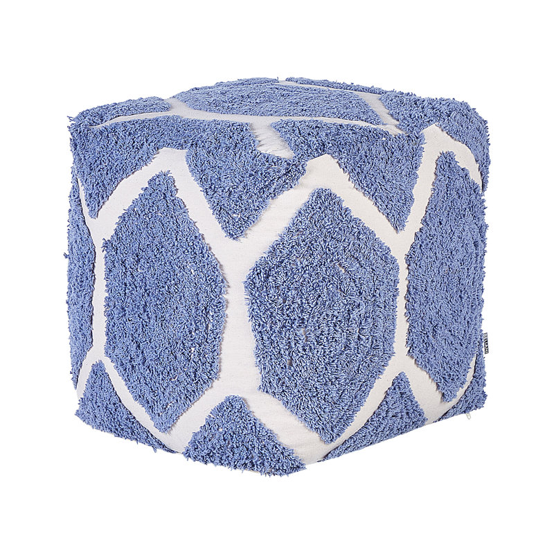 Charmayne 40cm Wide Square Geometric Cube Ottoman, Blue/White