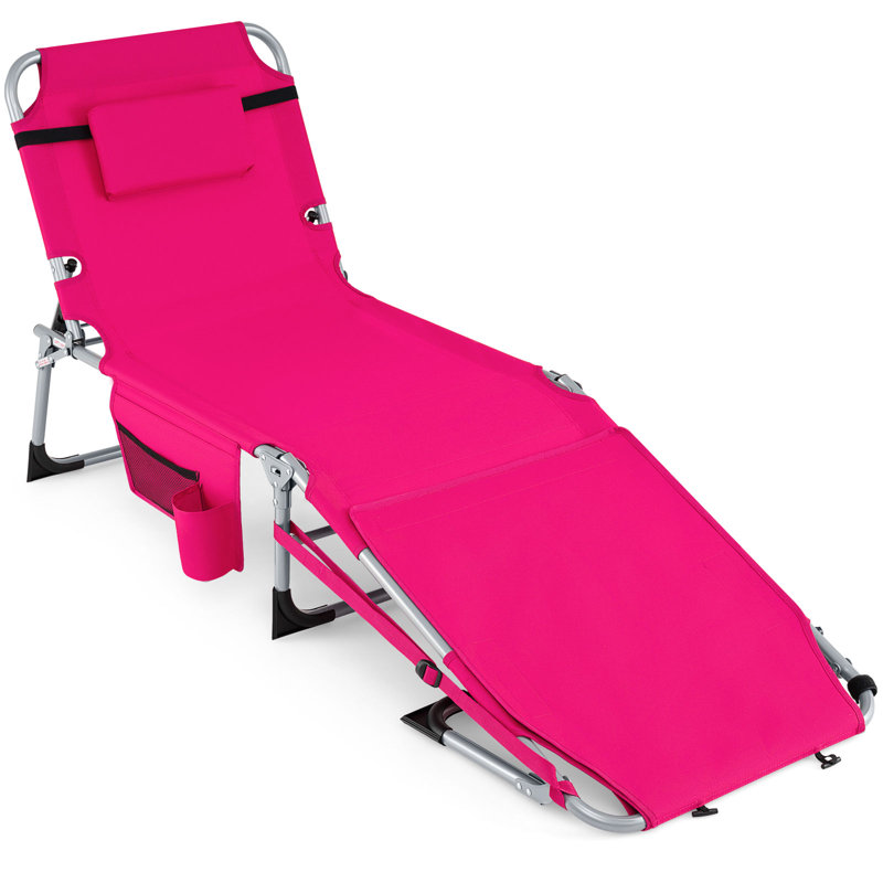 Chaise longue d'extérieur pliante 4 positions avec trou pour le visage et repose-pieds réglable rose, Rose