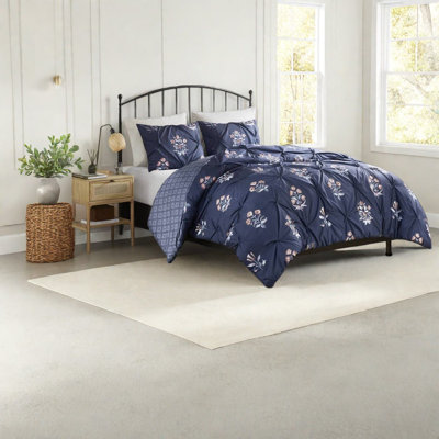 Ensemble de literie en coton de style campagne moderne, très grand / très grand californien, motif nervuré avec motif floral