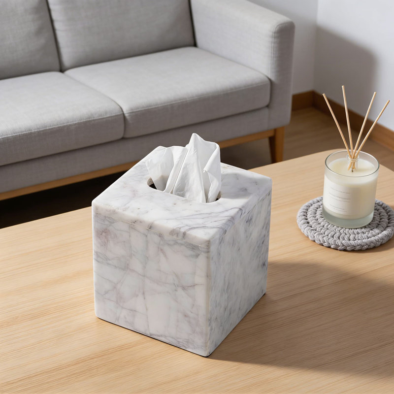 Couvercle de boîte à mouchoirs en marbre blanc uni, support de style cube décoratif pour mouchoirs Kleenex et standard, grand distributeur carré pour la maison et la salle de bain